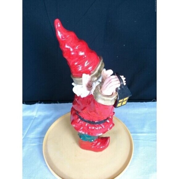 Gnome Figure Statue In Red Suit And Green Pants Holding Book Lantern - Picture 4 of 8